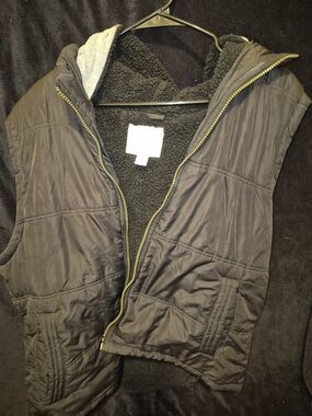 Weatherproof Black Quilted Hooded Vest with Sherpa Lining